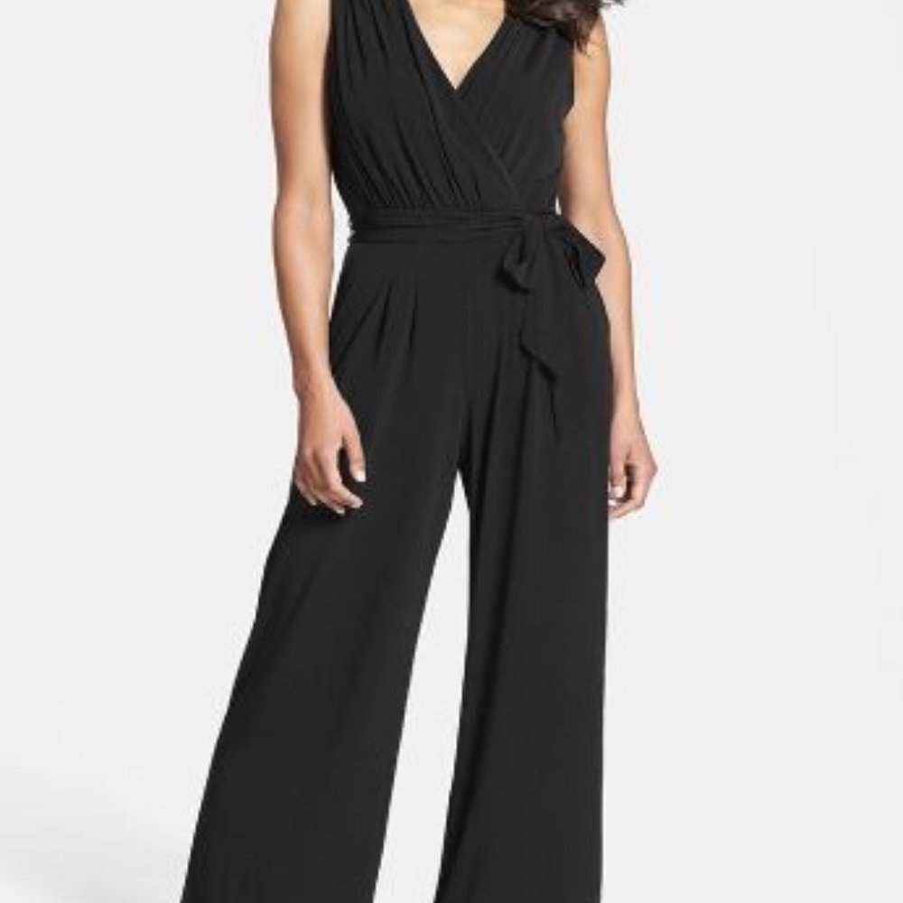 NEW - Blue V Neck Sleeveless Wrap Jumpsuit